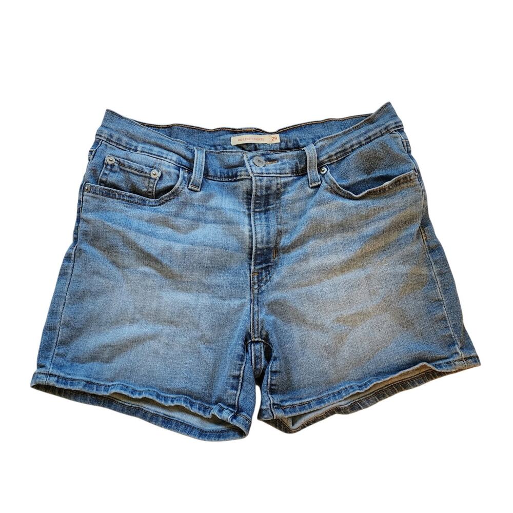 Levis Womens Mid Length Jean Shorts Size 29 Blue Mid Rise Midi Stretch